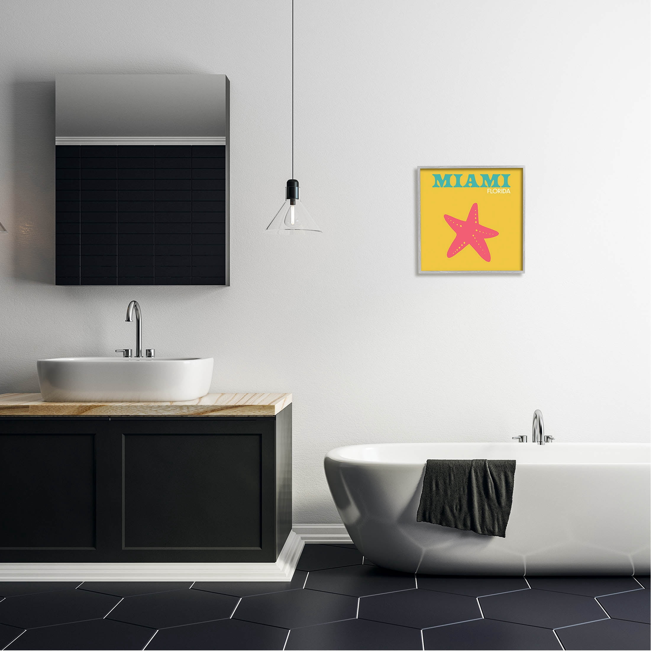 Stupell Industries Vivid Miami Starfish Silhouette Graphic Art Gray Framed Art Print Wall Art, Design by The Saturday Evening Post