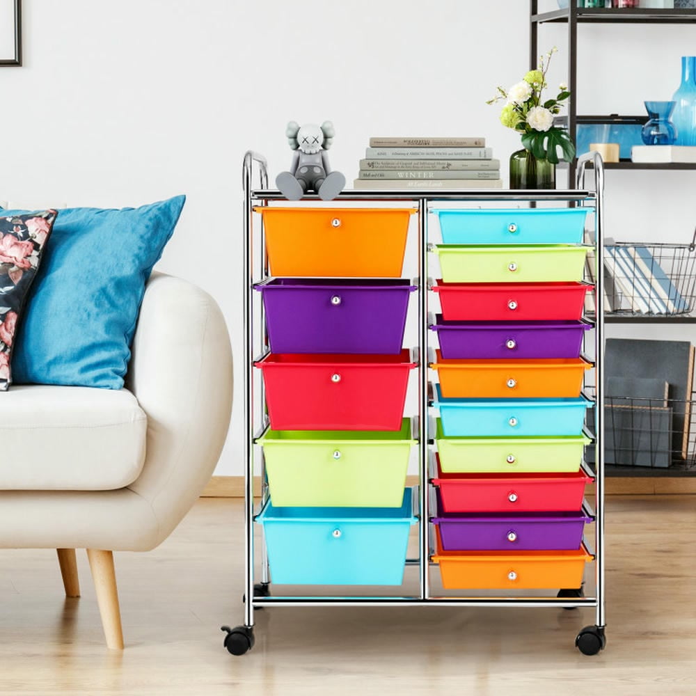 Canddidliike 15-Drawer Utility Rolling Organizer Cart Multi-Use Storage-Multicolor, Craft Storage, Multipurpose Organizer Cart for Home, Office, School