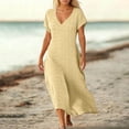 thumbnail image 2 of Unir Women's Summer Maxi Dress, Solid Color Eyelet Short Sleeve V-Neck Casual Dress for Daily & Travel, 1PC, S-XXL, 2 of 4