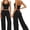 Black, variant on PISONIC Womens Workout Sets Two Piece Halter Crop Top Matching Straight Leg Pants Gym Work Pilates Outfits