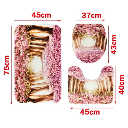 Sakura Spring - 3Pcs/Set Non-Slip Bathroom Pedestal Floor Rug + Lid Toilet Cover +Bath Mat Doormat Carpet Spring Sakura Home Decor Christmas Gift