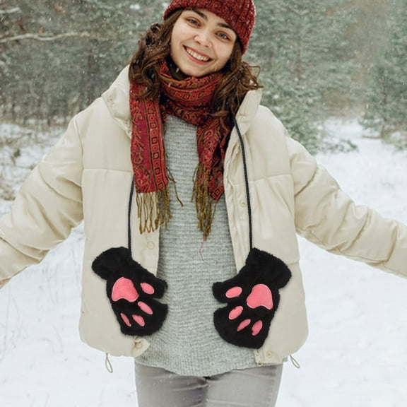 OUNONA Kawaii Cat Paw Gloves for Kids and Women's Fingerless Design Soft Cotton Warmth for Sports Assorted Color