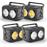 Stage Lights, 180W 2 Eyes LED COB Par, Cool+Warm White LED Blinder Lights, Audience Casting DMX512 & Sound-Activated COB Par Can, Stage Lighting for Party Show Wedding Event, 4 Pack