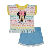 Disney Minnie Mouse Infant Baby Girls T-Shirt and French Terry Shorts Outfit Set Infant to Big Kid