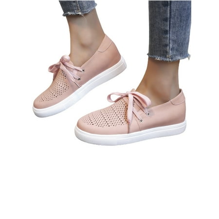 

WEARELLAS Womens Hollow Out Lace Up Trainers Casual Comfy Breathable Flats Walking Casual Shoes