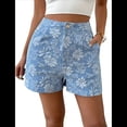 thumbnail image 3 of Shorts Bohemios de Verano con Cintura Alta y Bolsillo para Mujer, de Jacquard Floral Azul L, 3 of 7