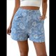 thumbnail image 3 of Shorts Bohemios de Verano con Cintura Alta y Bolsillo para Mujer, de Jacquard Floral Azul L, 3 of 7