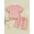 thumbnail image 3 of Bagilaanoe 2pcs Toddler Baby Girl Shorts Set Short Sleeve Letter Print T Shirt Tops + Shorts 6M 12M 18M 24M 3T Kids Casual Summer Clothes, 3 of 8