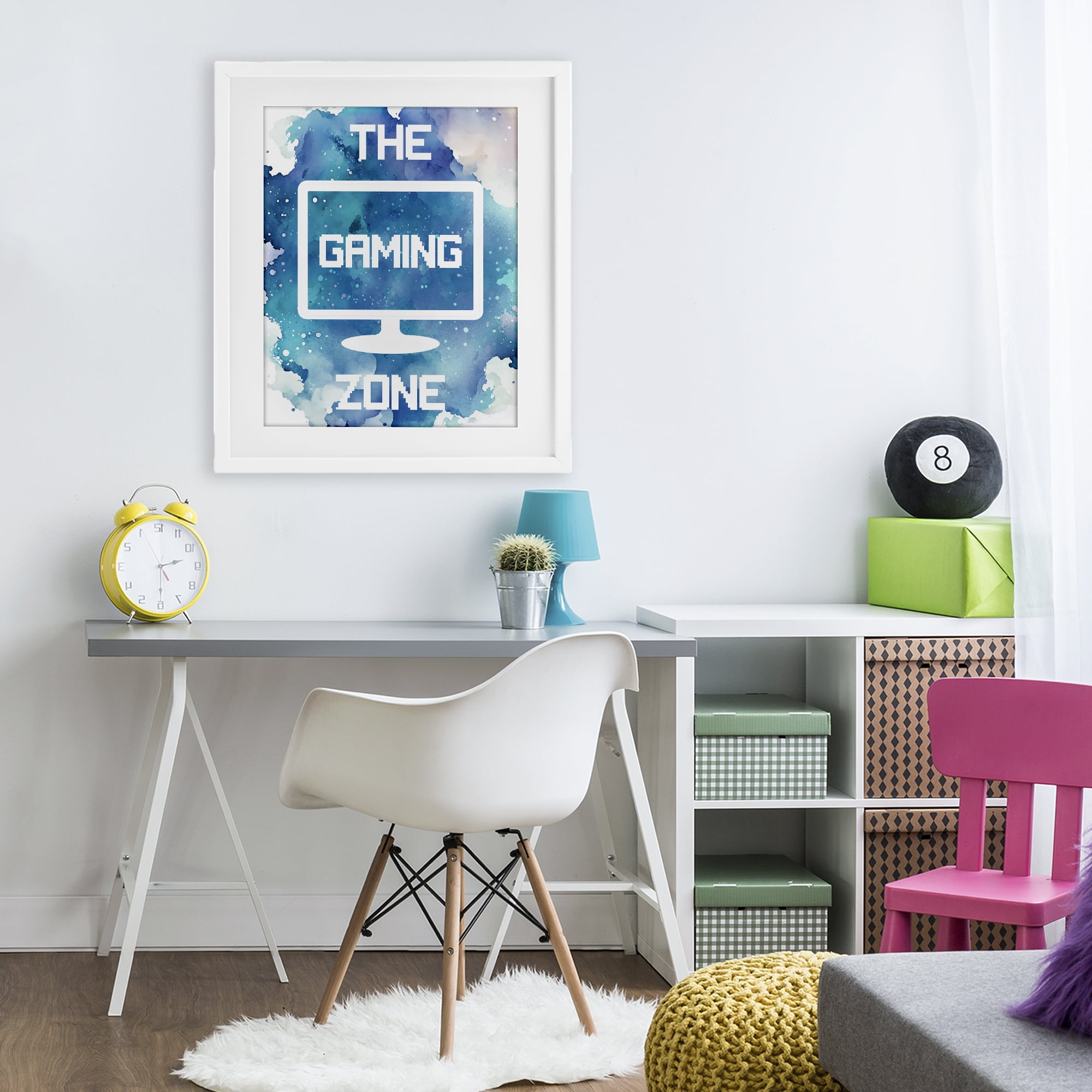 Gaming Zone Moniter White Framed Print Under Glass, design by Marcus Prime