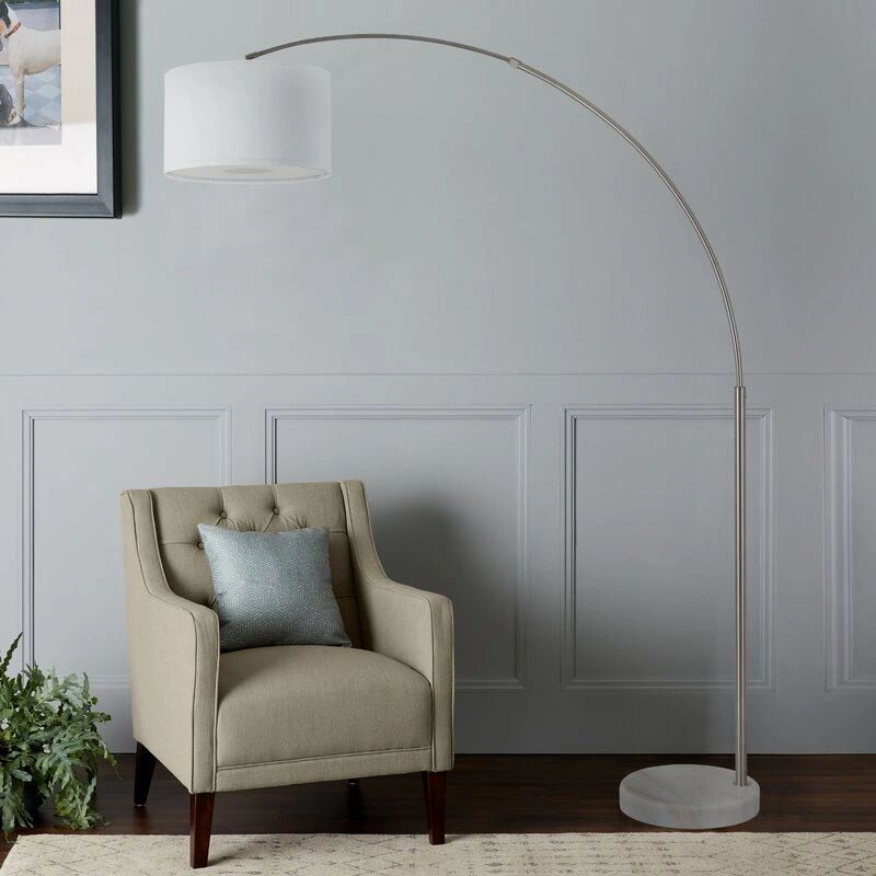 Adjustable Tall Steel Arch Arching  Marble Base & White Shade Floor Lamp 81"H 