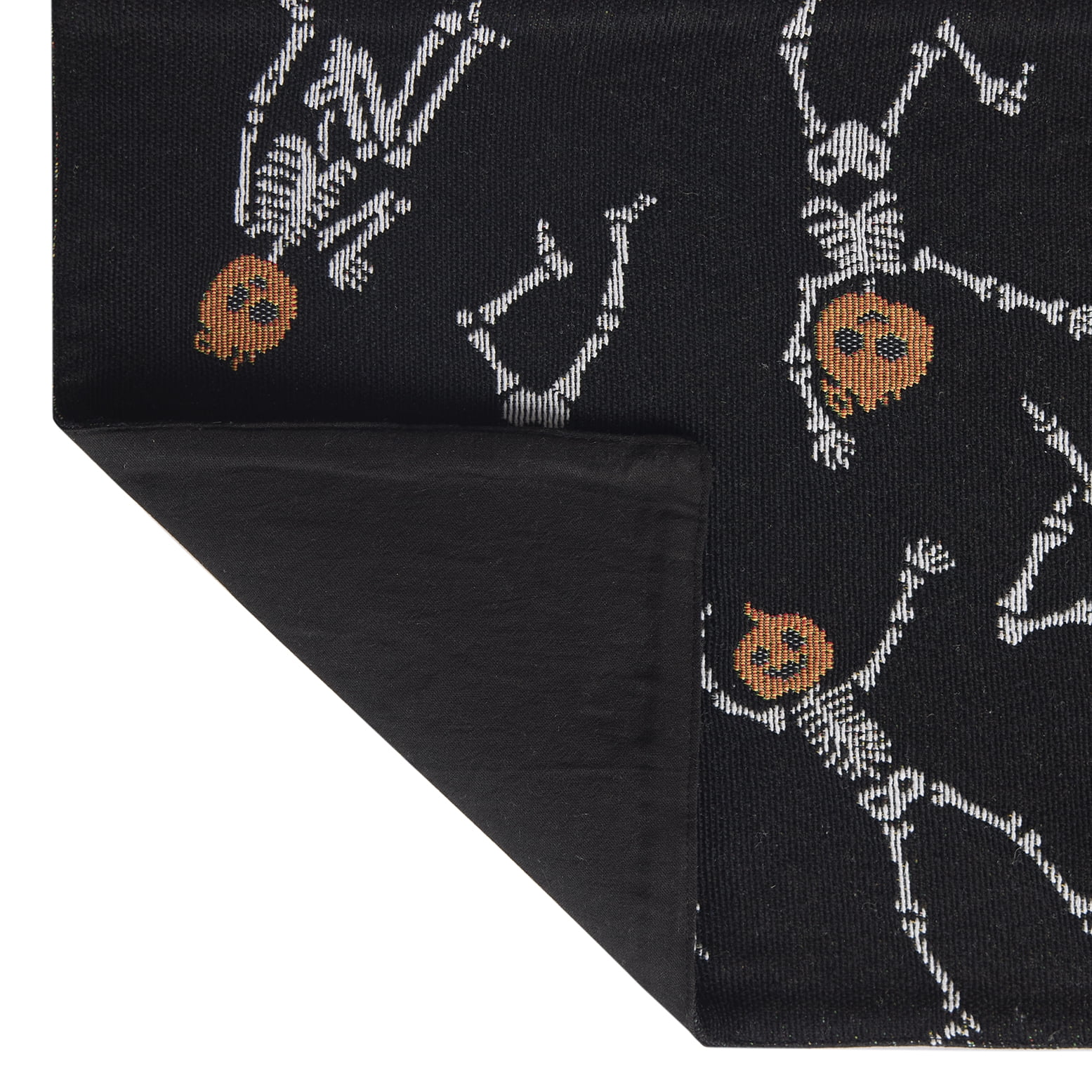 Halloween Pumpkin Skeletons 13" x 72" Table Runner - 65% Cotton, 35% Polyester, Black