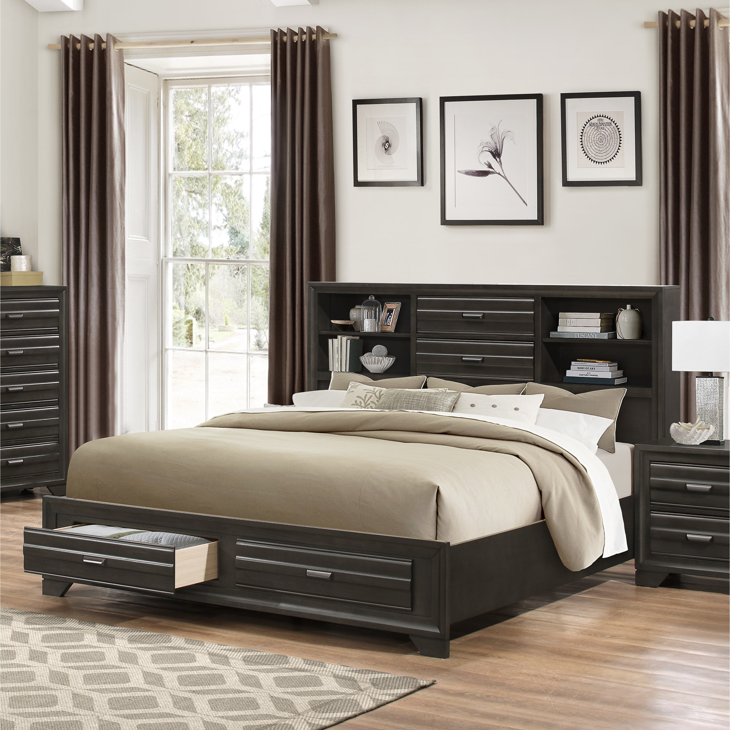 Roundhill Furniture Loiret Antique Grey Finish Wood Bed Room Set