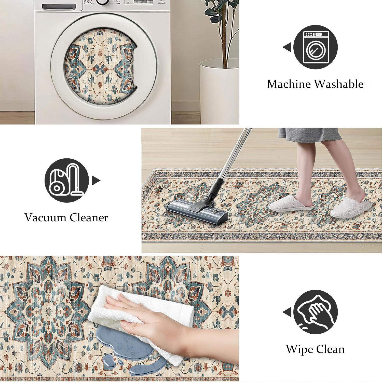 TECHVIDA 2'x8' Hallway Runner Rug Boho,Non Slip Machine Washable Rugs for Hallway Kitchen,Khaki