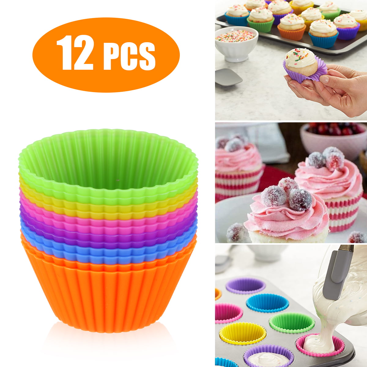 12x Heart Silicone Reusable Muffin Cases,Ideal Cupcakes,Muffins,Chocolate 