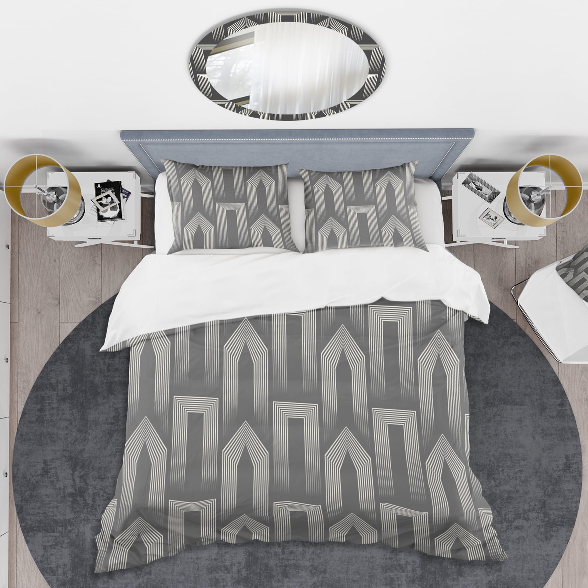 Designart 'Mimimal Black And White Design III' Mid-Century Modern Duvet Cover Set