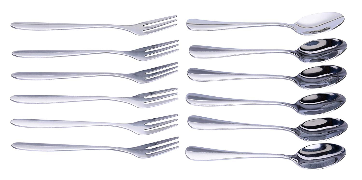10 Forks + 10 Spoons Stainless Steel Cocktail Tasting Appetizer Cake Fruit Forks and Tea Dinner Server Spoon Kitchen Accessory Wedding Party 20-PCS