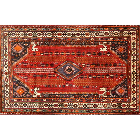 Ahgly Company Machine Washable Indoor Rectangle Traditional Gold Brown Area Rugs, 6' x 9'