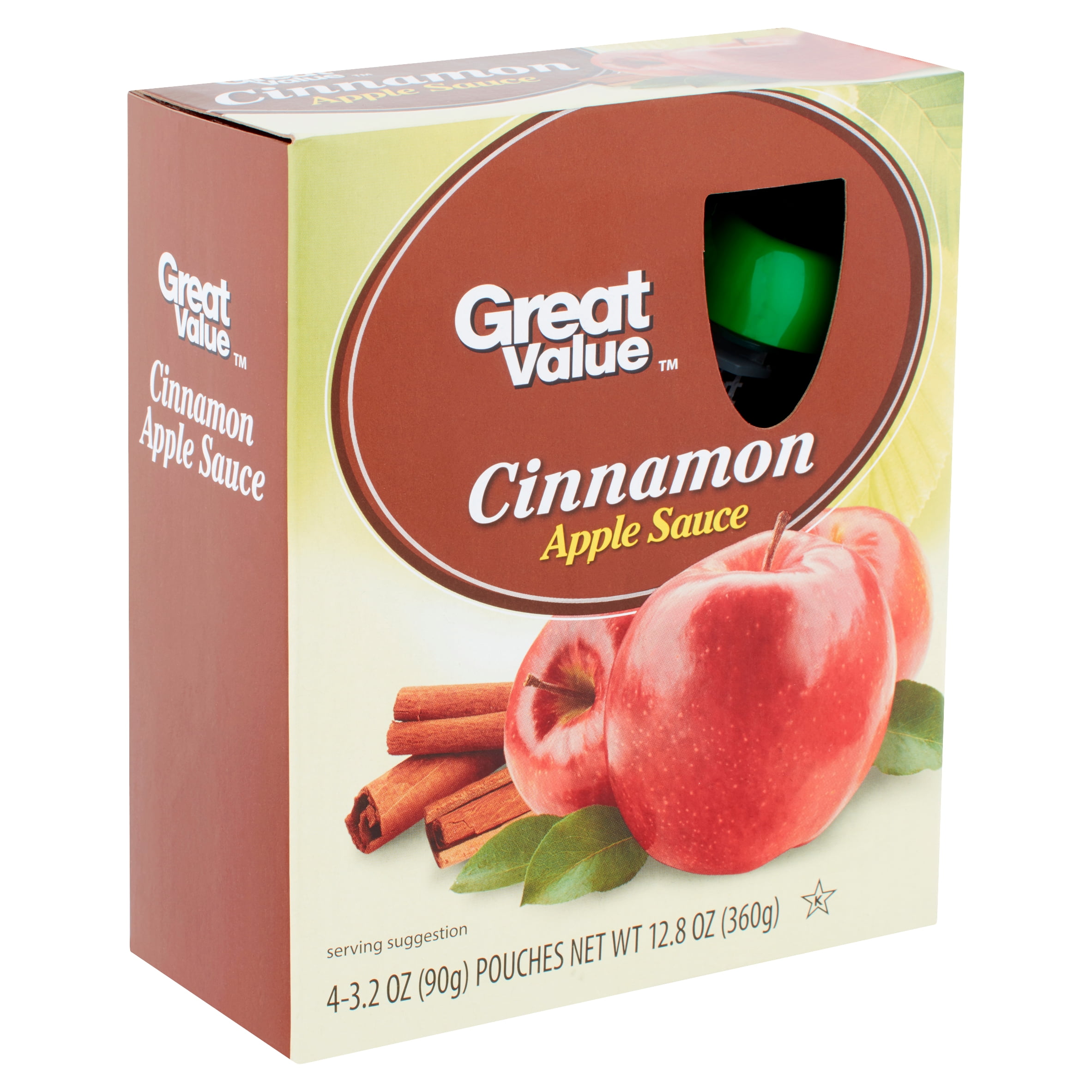 Great Value Cinnamon Apple Sauce, 3.2 oz, 4 count