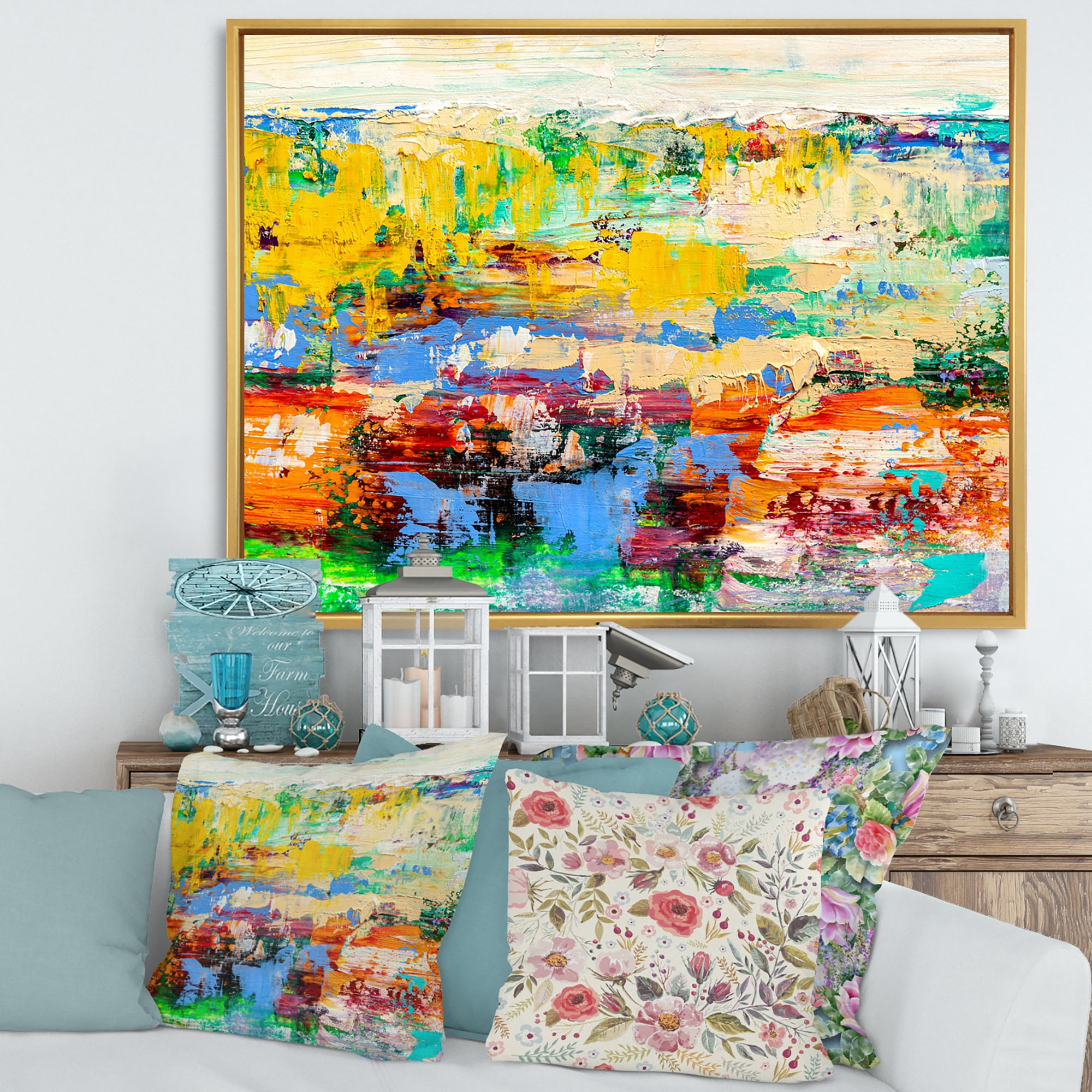 Designart 'Abstract Multicolored Bright Texture Art I' Modern Framed Canvas Wall Art Print