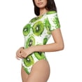 thumbnail image 2 of Daiia Green Kiwi print Women's Crew Neck Short Sleeve Bodysuit Fashion Tops Fit Casual Basic Extender Bodysuit-Small, 2 of 9
