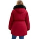 thumbnail image 4 of Chaqueta parka para mujer de tallas grandes Agnes Orinda, rompevientos con capucha de piel sintética, cordón, forro de felpa, cierre de cremallera, botones y bolsillos, 3X burdeos, 4 of 5