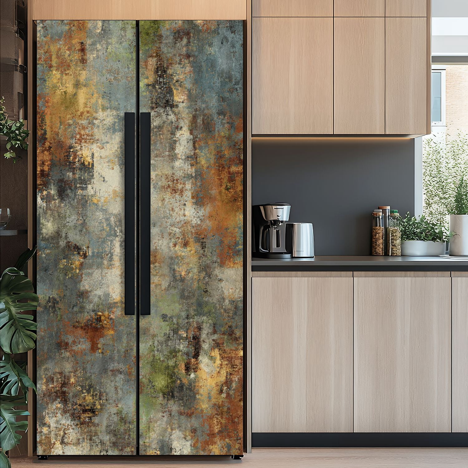 Self Adhesive Vinyl Refrigerator Wrap Set Copper Door Mural Removable Fridge Sticker Peel and Stick&nbsp;Full Door Cover Decal Kitchen Bar Decor