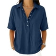 thumbnail image 3 of Nestiefly Women’s Cotton Linen Polo Shirt Casual Short Sleeve Summer Top Thin Short Sleeve Button Down Shirts Blouses 2026 Blue 2XL, 3 of 7
