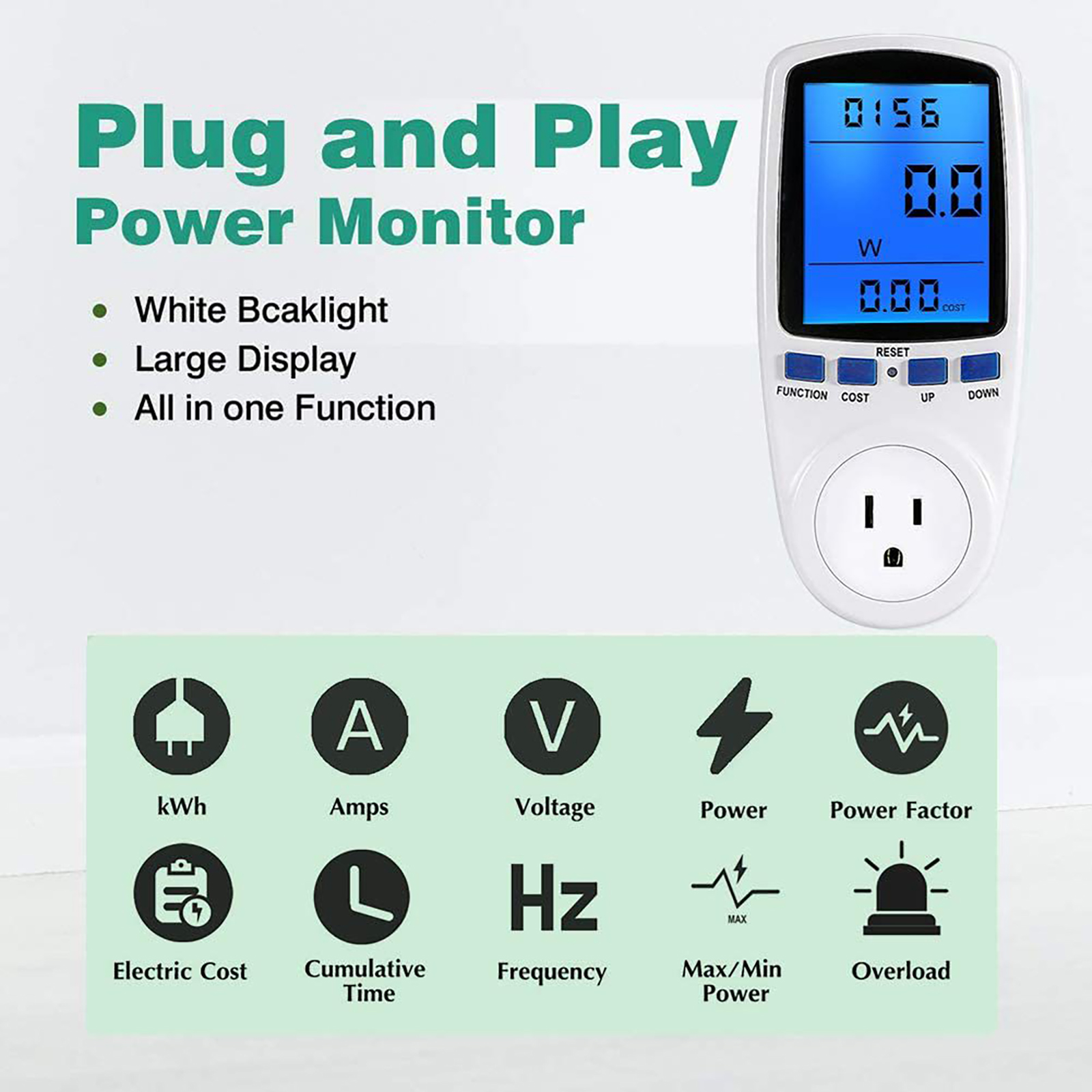 SOONHUA Power Meter Energy Voltage Amps Electricity Usage Monitor, Digital Meter Measuring Outlet Socket Volt Voltage Wattmeter, Electricity Usage Monitor for Home