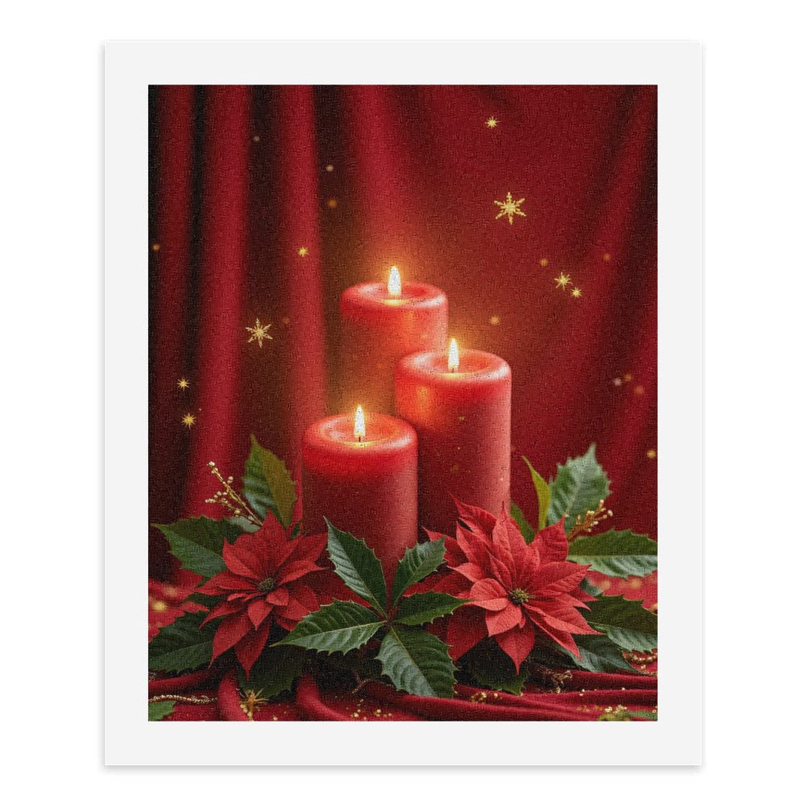 Paint By Numbers Kit for Adults Beginner - DIY Red Candles Poinsettia Decoration Canvas Painting Kits for Adults, Frameless Paint By Number for Adults for Home Wall Decor 16x20 Inch