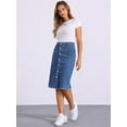 thumbnail image 3 of DARING DIVA Women's Button Down Frayed Raw Hem Jean Midi Skirt L Mid Blue, 3 of 6