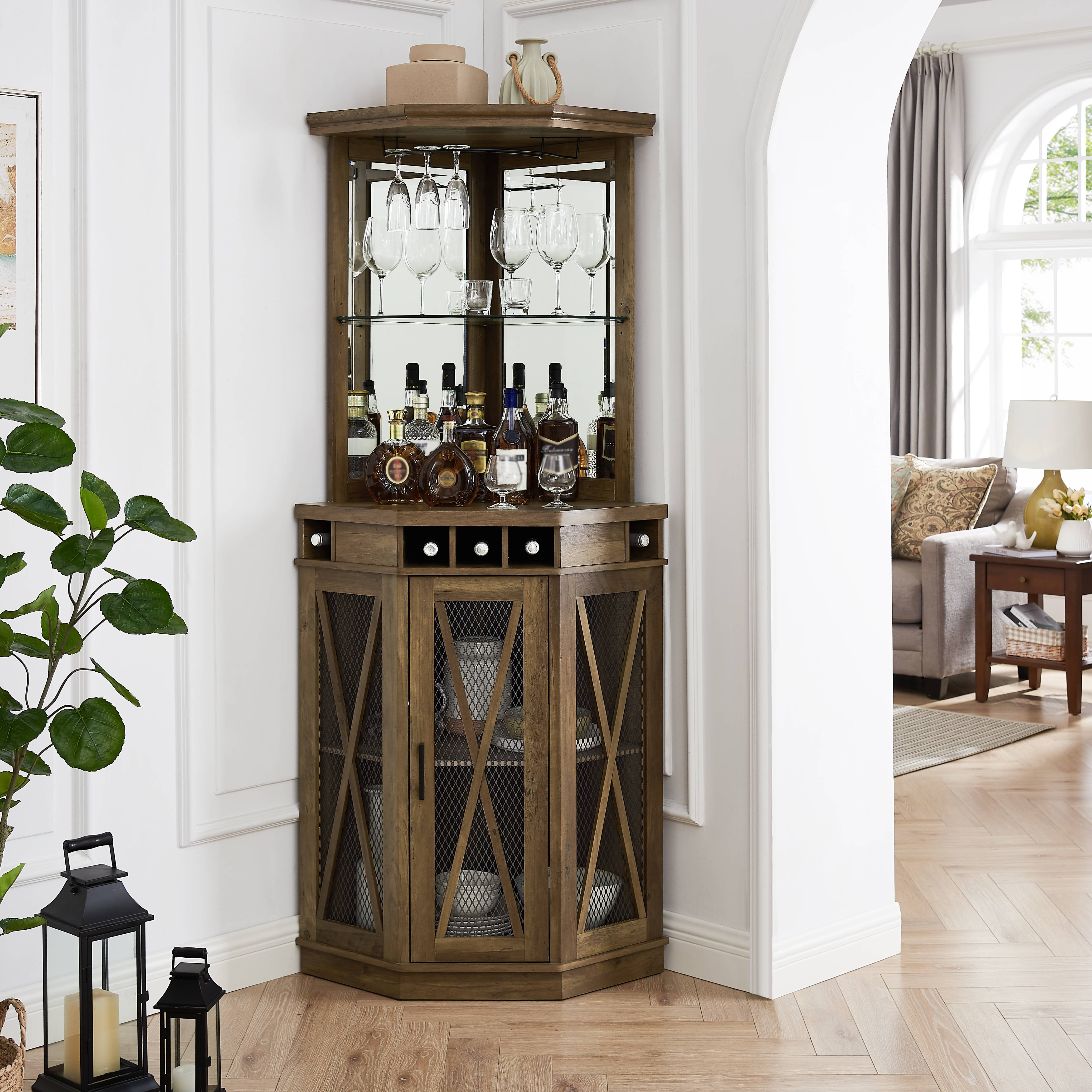 Buy Gramercy Way Corner Bar Unit in Reclaimed Barnwood Finish with