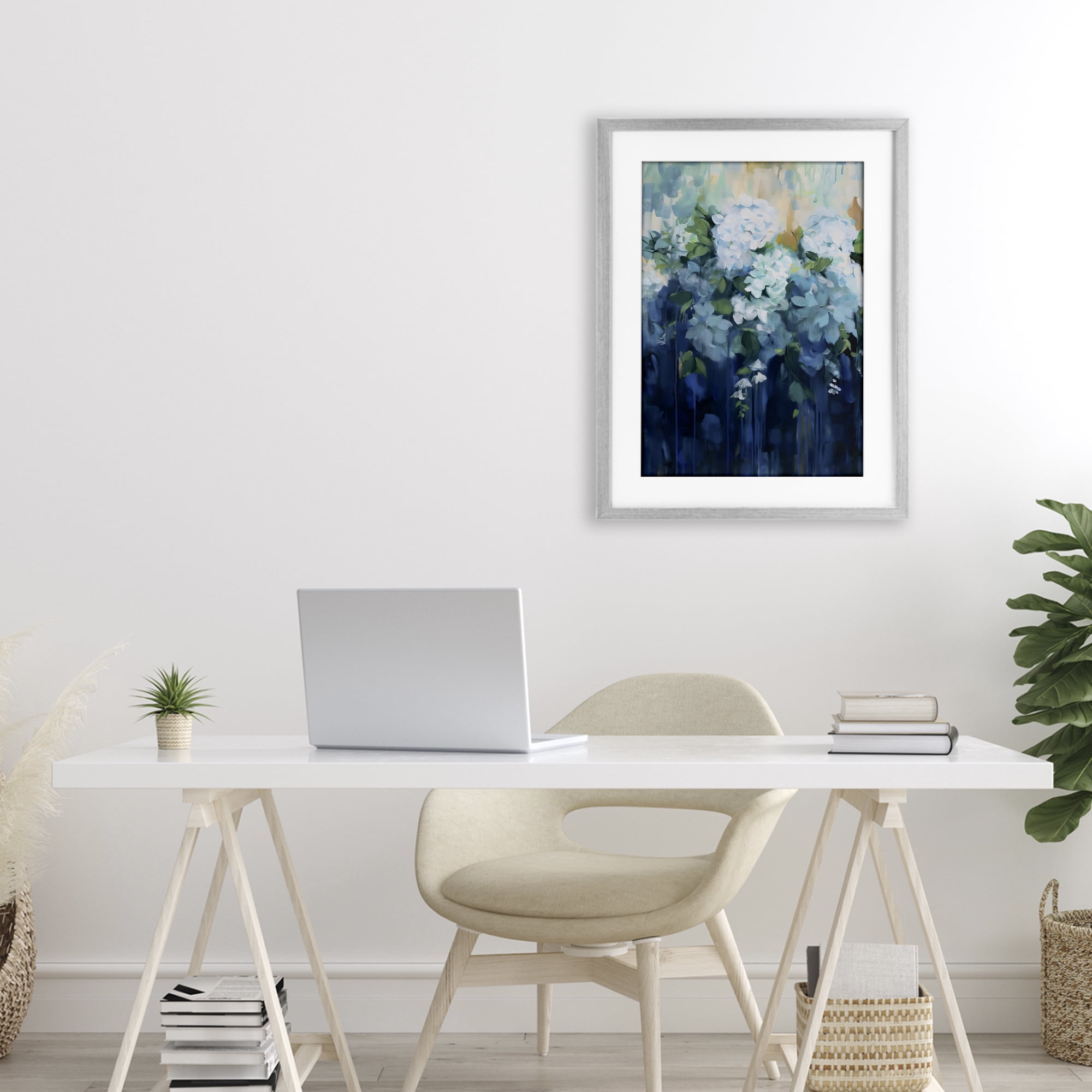 Stupell Industries Lush Blue Hydrangea Abstract Gray Framed Print Under Glass, design by Gina Kelly