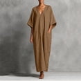 thumbnail image 3 of Iyufng Loungewear Maxi Dresses for Women V-Neck Solid Color Mid Sleeve Button Down Dress and Pockets, 3 of 6