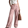 thumbnail image 2 of Women Casual Wide Leg Pants High Waist Straight Trousers Solid Color Palazzo Pants with Pockets Pink M, 2 of 4