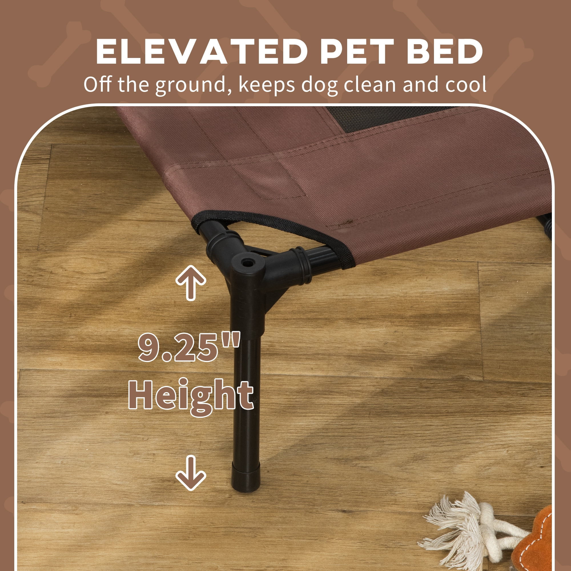 PawHut Elevated Portable Dog Cot Pet Bed with UV Protection Canopy Shade, 48 inch, Coffee