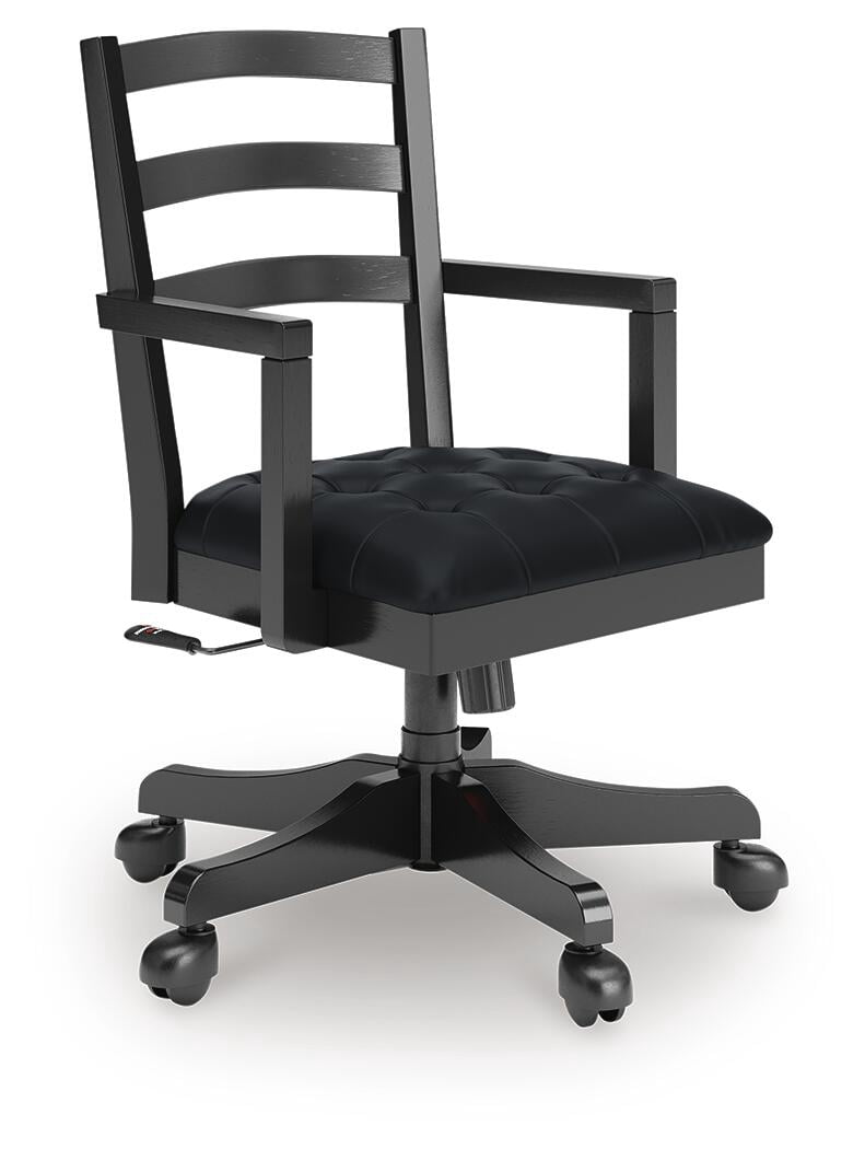 Signature Design by Ashley Wildenauer Home Office Swivel Desk Chair, Adjustable Height, Upholstered Seat, Satin Black Finish