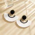 thumbnail image 5 of AeraVida Stylish Fan Shaped Natural Tassels with Black Accents Brass Dangle Earrings, 5 of 8
