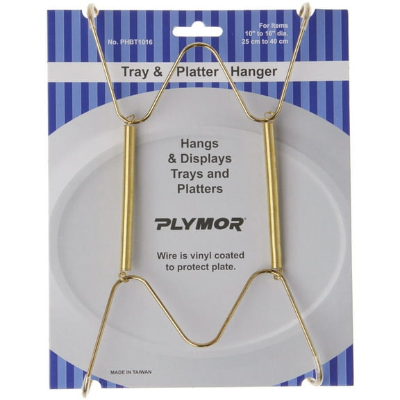 Plymor Gold Finish Wall Mountable Tray and Platter Hanger, 8.25" H x 4.75" W x 0.875" D (For Trays or Platters 10" - 16"), Pack of 6