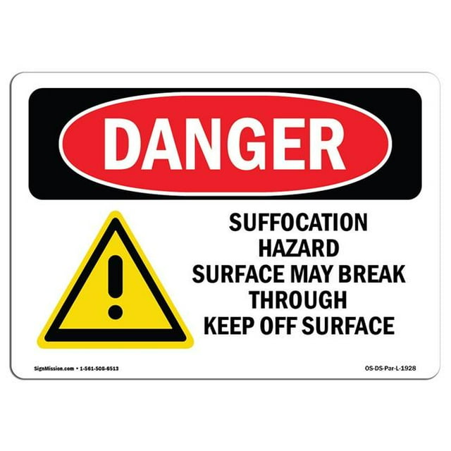 SignMission OS-DS-A-1218-L-1928 12 x 18 Po Signe de Danger OSHA - Risque d'Étouffement