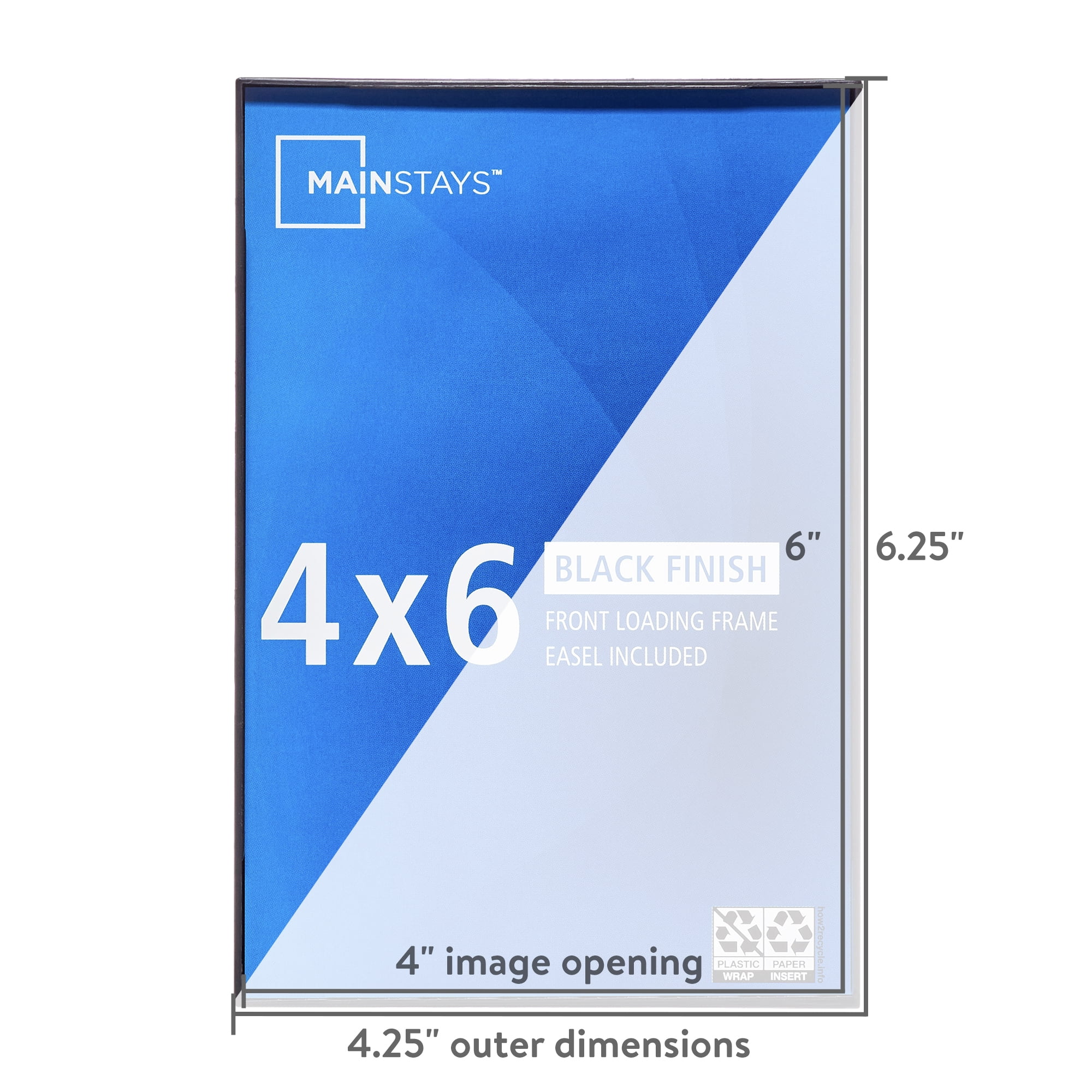 Mainstays 4 x 6 Picture Frame, Black, Front Loading, Wall or Tabletop Display, Set of 6