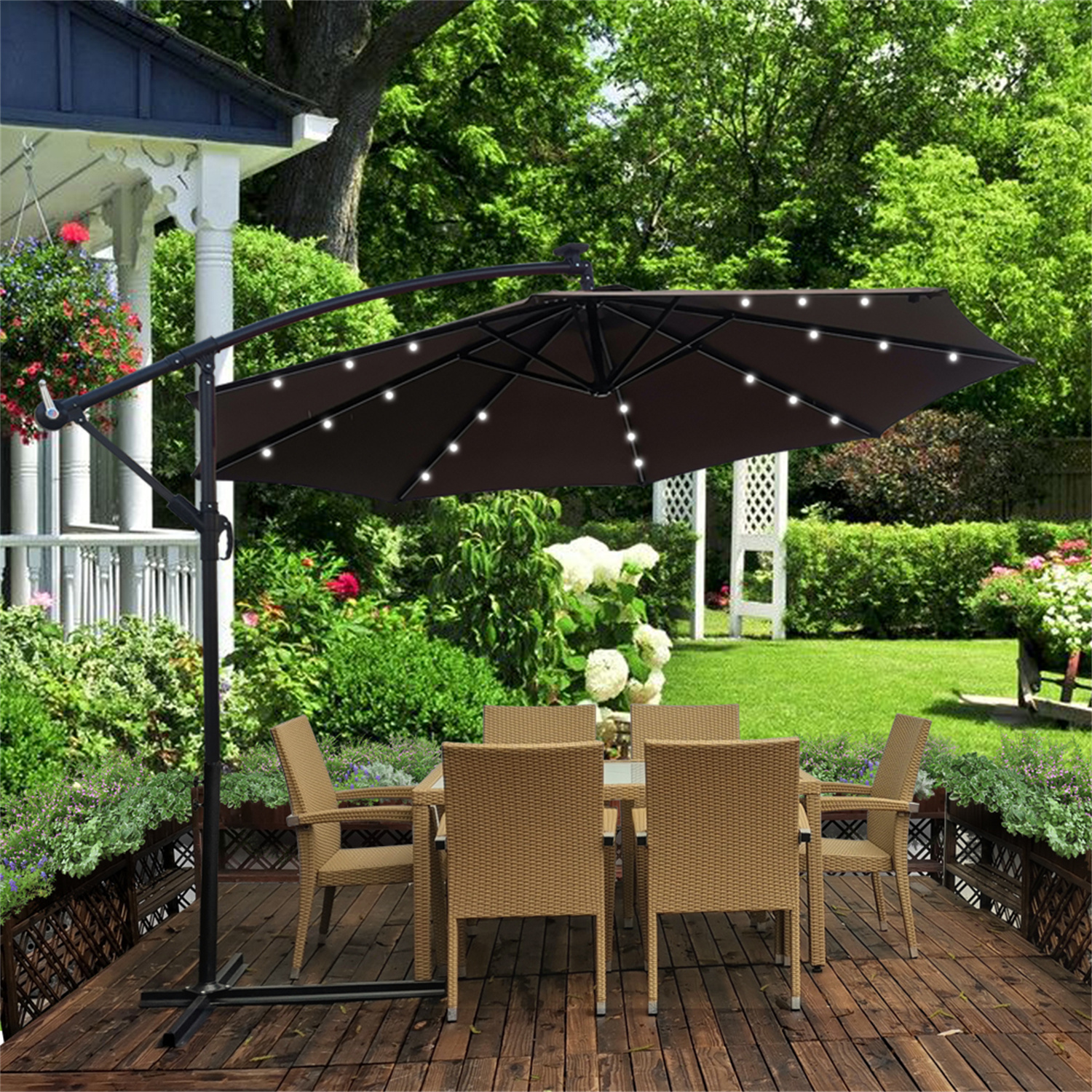 10ft Outdoor Patio Umbrella, Solar Powered LED Lighted Sun Shade