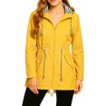 thumbnail image 2 of Solid Color Drawstring Waist Windbreaker for Women, Lightweight Hooded Zip-Up Rain Jacket with Striped Lining - Casual Outdoor Trench Coat Yellow M, 2 of 6