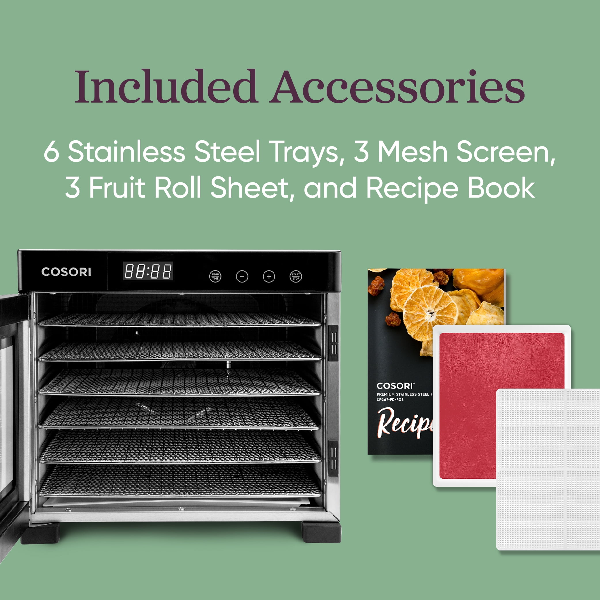 COSORI Electric Food Dehydrator, 600W, 6 Steel Trays, Bonus