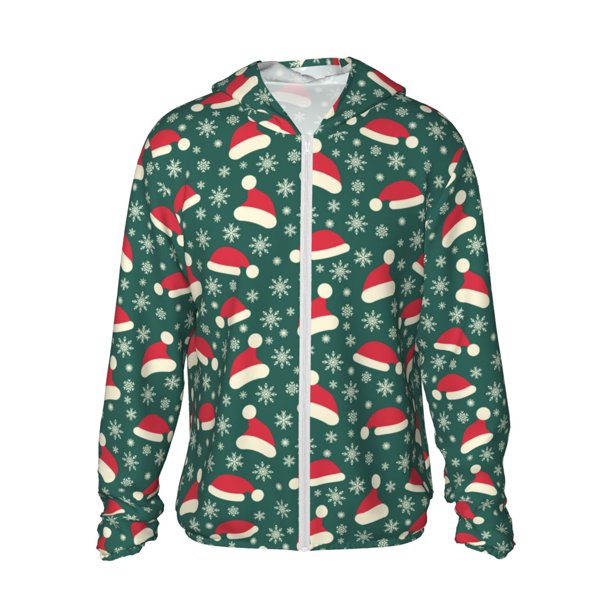 Fotbe Santa Hat Joy Green Festive Chaqueta con Protección Solar UPF 50+ para Hombre y Mujer, Camisa con Capucha y Bolsillos-Medium