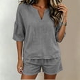 thumbnail image 4 of ATOYSOY Womens 2 Piece Linen Short Set V Neck Ruffle Sleeve Top And Shorts Casual Summer Outfit Set For Beach Vacation And Everyday Wear, 4 of 7