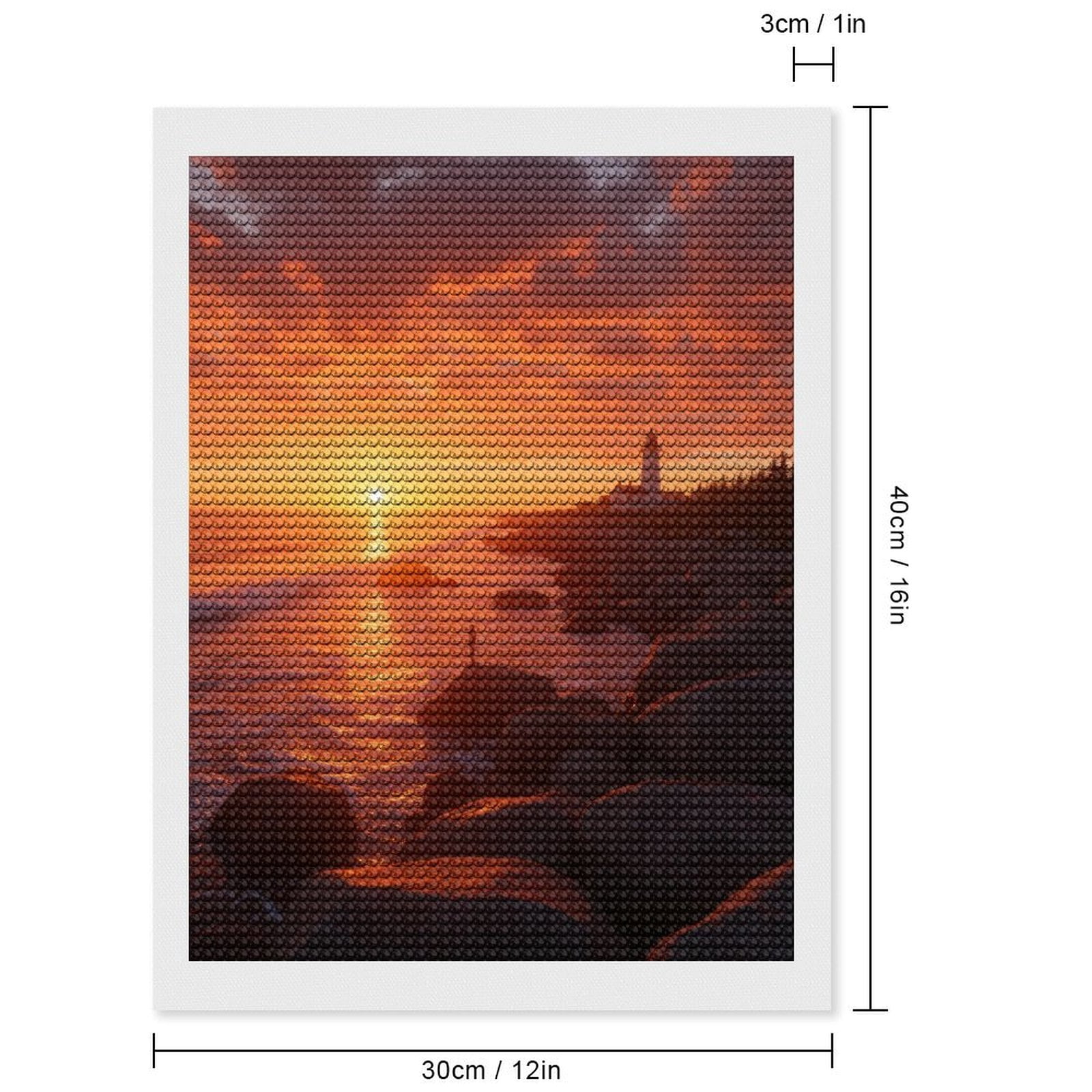 Diamond Art Kits for Adults, Sunset Lighthouse Coastline Rocky 5D Diamond Painting Kits for Adults Beginners, DIY Full Drill Diamond Painting, Gem Art and Crafts 12x16