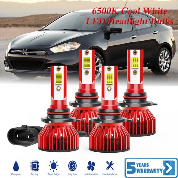 For Dodge Dart 2013 2014 2015 High Low Beam Bulb Combo - 30,000LMLED Headlight Bulb Kit, 6500K Cool White 600% Super-Bright Bulb, Plug & Play