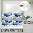thumbnail image 5 of Kitchen Window Curtains Valance and Tier Set, Ocean Blue Gradient Water Ripples Rod Pocket Tier Curtain Valance Set, Coastal Nautical Theme Light Filtering Cafe Curtains for Bedroom Living Room, 5 of 9