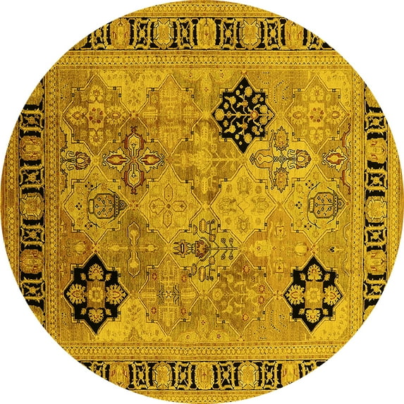 Ahgly Company Indoor Round Oriental Yellow Industrial Area Rugs, 8' Round
