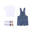 thumbnail image 3 of SDNall 3 Pack Toddler Boys and Girls Denim Short Overalls Outfit, Short Sleeve Solid Tee & Adjustable Strap Shortall with Socks Set, Casual Summer Play & Everyday Clothing Set for Kids Ages 3-12, 3 of 10